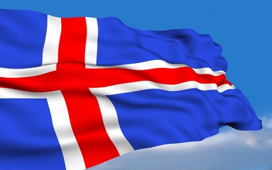 Icelandic Flag waving on wind.