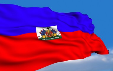 Haitian Flag waving on wind.
