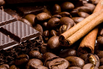 chocolate, coffee and cinnamon sticks