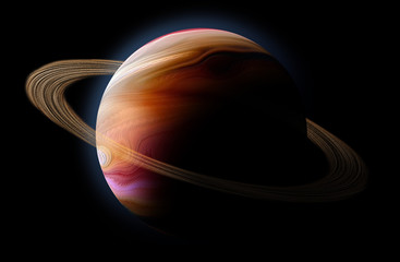 Abstract planet with sun flare in deep space against black backg