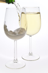 Merry Christmas and happy New year. Pair of champagne flutes mak