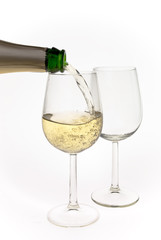 Merry Christmas and happy New year. Pair of champagne flutes mak