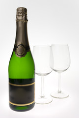Merry Christmas and happy New year. Pair of champagne flutes mak