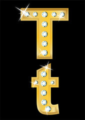 golden letter "T" encrusted diamonds