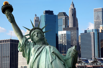classical NY - statue of Liberty background Manhattan