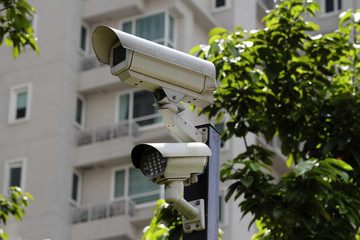 A CCTV with LED light at a residential building