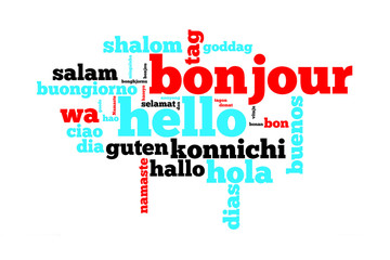 Nuage de mots "bonjour" dans toutes les langues © Delphotostock