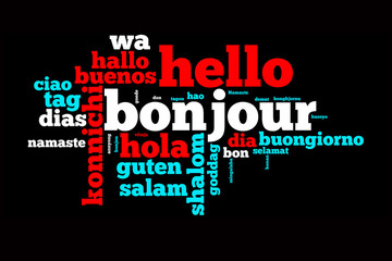 Nuage de mots "bonjour" dans toutes les langues © Delphotostock