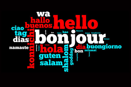 Nuage de mots "bonjour" dans toutes les langues