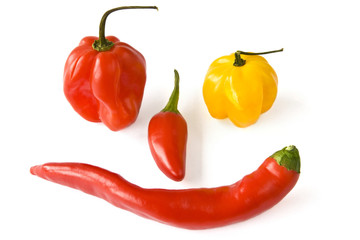 Chili und Paprika als Gesicht isoliert mit Schatten