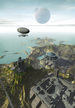 futuristic city on the sea