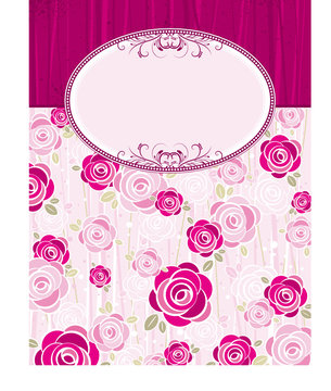 pink valentine background with roses,  vector illustration