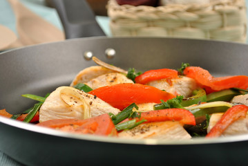 grilled chicken and organic vegetable pan