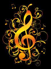 Notenschl&uuml;ssel floral gold