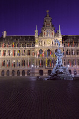 Brabo Fountain and Town hall, Antwerp, Belgium