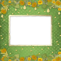 Grunge papers design in scrapbooking style with frame and bunch