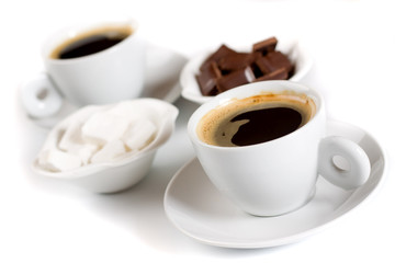 Black coffee with sugar and chocolate