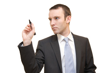 businessman writing in the air