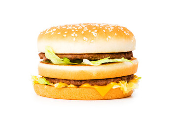 Double cheeseburger isolated on the white