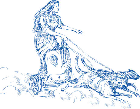 Freya Norse goddess riding chariot pulled by cats