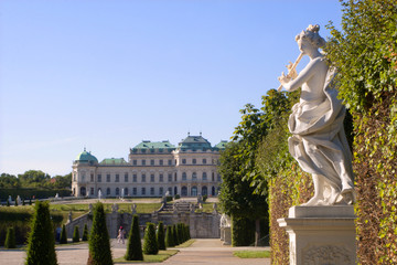 Vienna - Belvedere palace - park and statue - obrazy, fototapety, plakaty