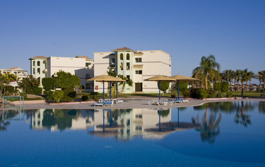 Fototapeta premium Swimming pool on a sunny day. Hurghada city in Egypt.