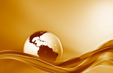 Elegant modern wave with white globe in fiery colors