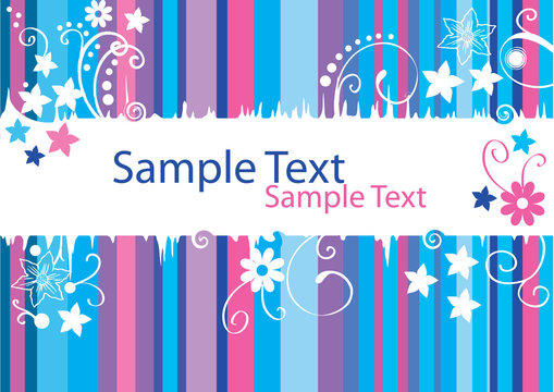 Card with blue and violet lines and flowers