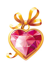 Gold heart shaped pendant with red ruby