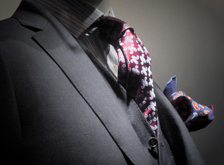 Grey jacket, vest, tie and handkerchief