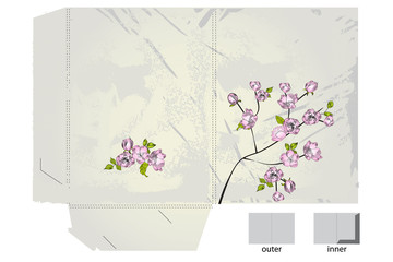 Template for folder with apple tree flowers