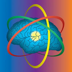 Atomic brain, science and intellect concept