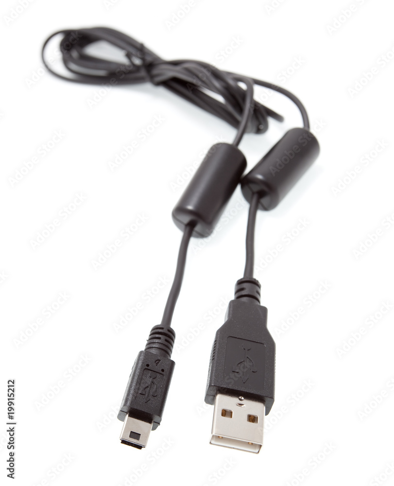 Wall mural black usb connector and cord isolated