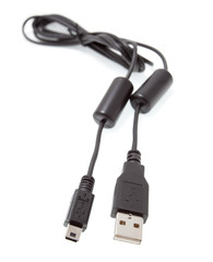 black usb connector and cord isolated