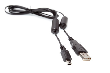 black usb connector and cord isolated