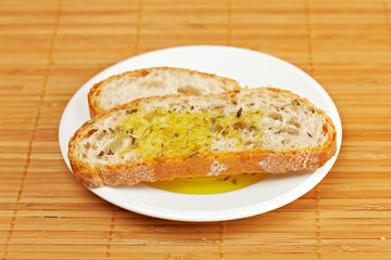 Slices of bread with olive oil