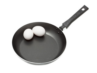 A two eggs in a frying pan isolated