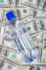 Water bottle on dollar background
