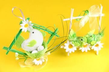 Easter background with birds and flowers