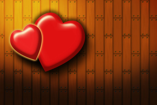 Two hearts on the wood background