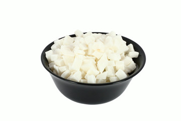 Bowl full of dried papaya and coconut