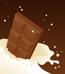 Chocolate falling in milk