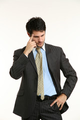 pensive young business man portrait in white background