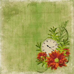 White frame with flowers and clock on the abstract background © SvetikS