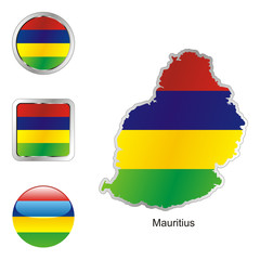 vector flag of mauritius in map and web buttons shapes