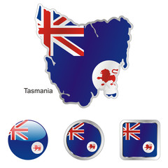 vector flag of tasmania in map and web buttons shapes