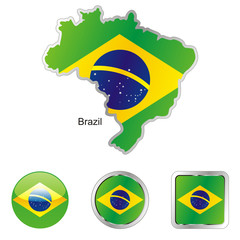 vector flag of brazil in map and web buttons shapes