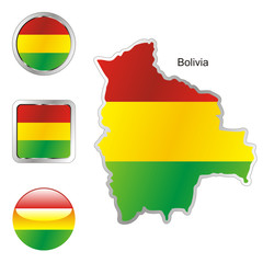 vector flag of bolivia in map and web buttons shapes