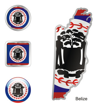 vector flag of belize in map and web buttons shapes