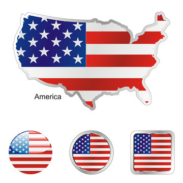 vector flag of america in map and web buttons shapes